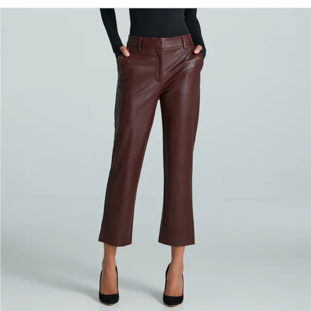 Commando Green Leather Cropped Straight Pants